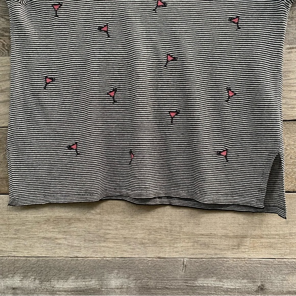 Nic Zoe Sweater Womens M Cosmo Cocktail Embroidered Novelty Print Striped Linen - Picture 9 of 16